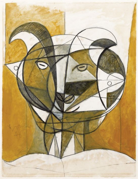 Pablo Pikaso (1881–1973). Pelēkā fauna galva. 8. septembris, 1946. Velīnpapīrs, eļļa, grafīts. 65,5x50,5 cm. MPA 1946.2.5. Pikaso muzejs Antibās ©Succession Pablo Picasso – 2015, AKKA/LAA (Latvija) Foto / Photo: ©imageArt, Claude Germain